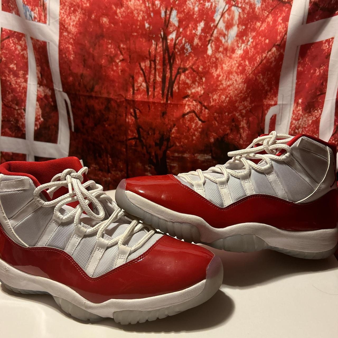 Jordan 11s red and white best sale