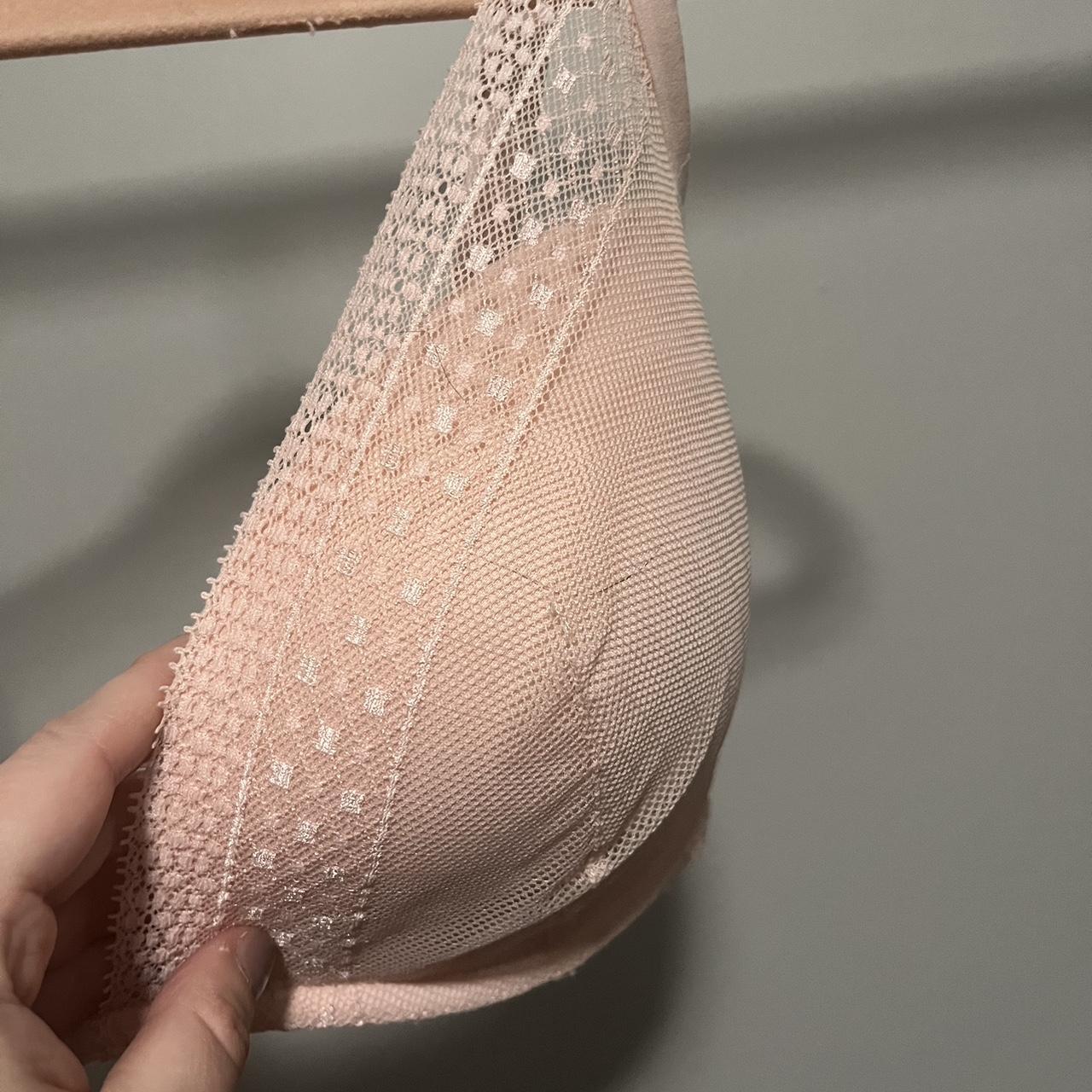 Victoria's Secret pink and silver lace bra size 38D - Depop