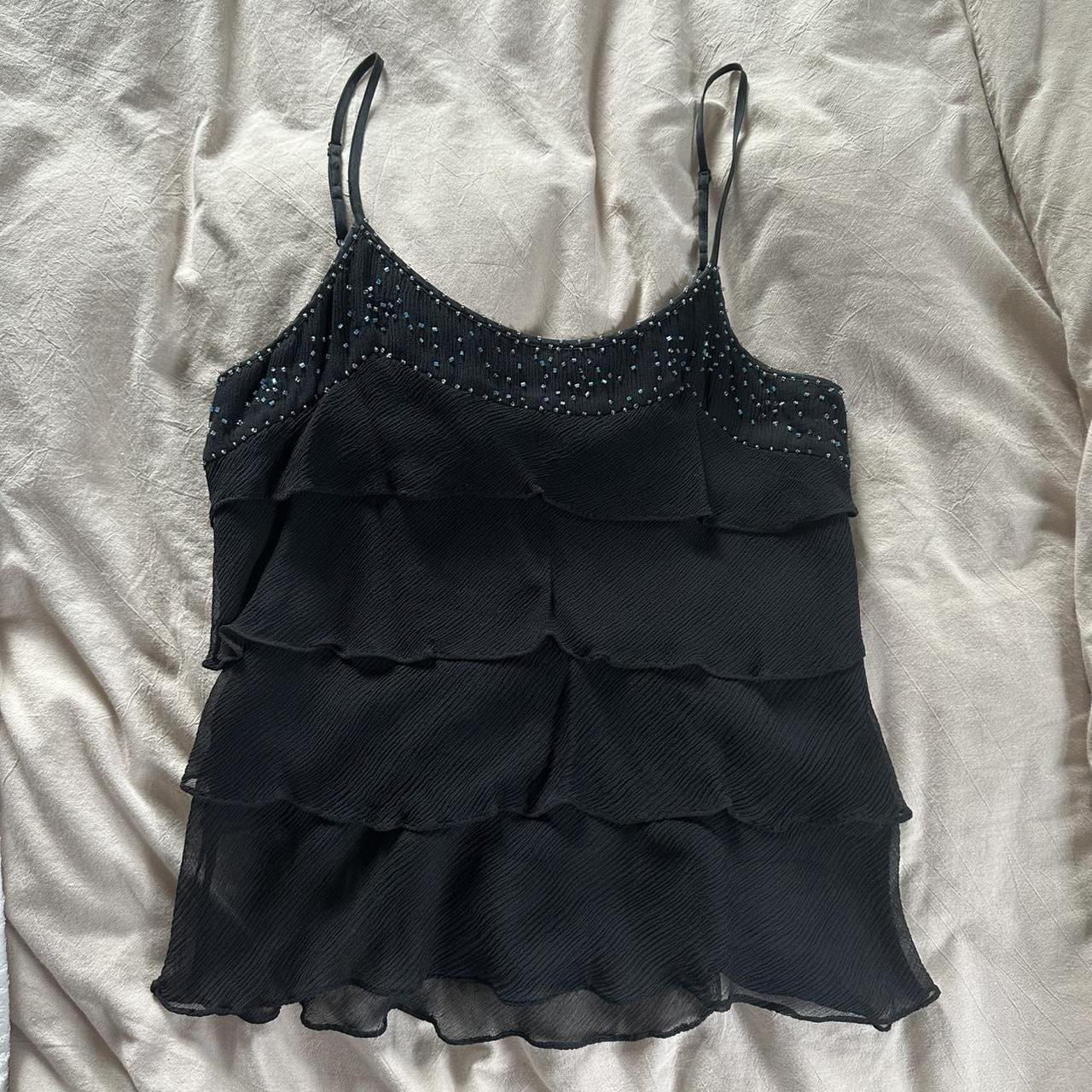 Wet Seal Women's Tank top - Black/Navy - XS – vintage silk tank top - tiered ruffles …