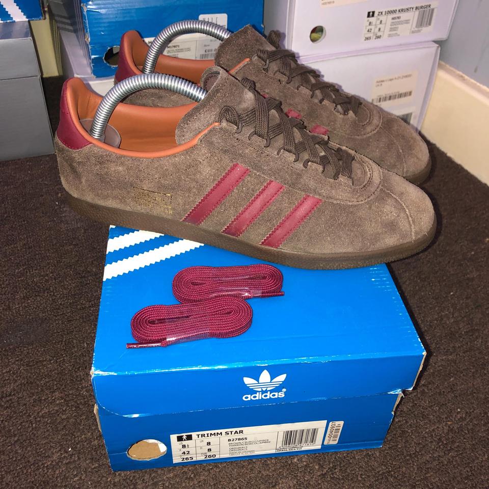 Adidas trimm star brown and burgundy size 8 in og. Depop