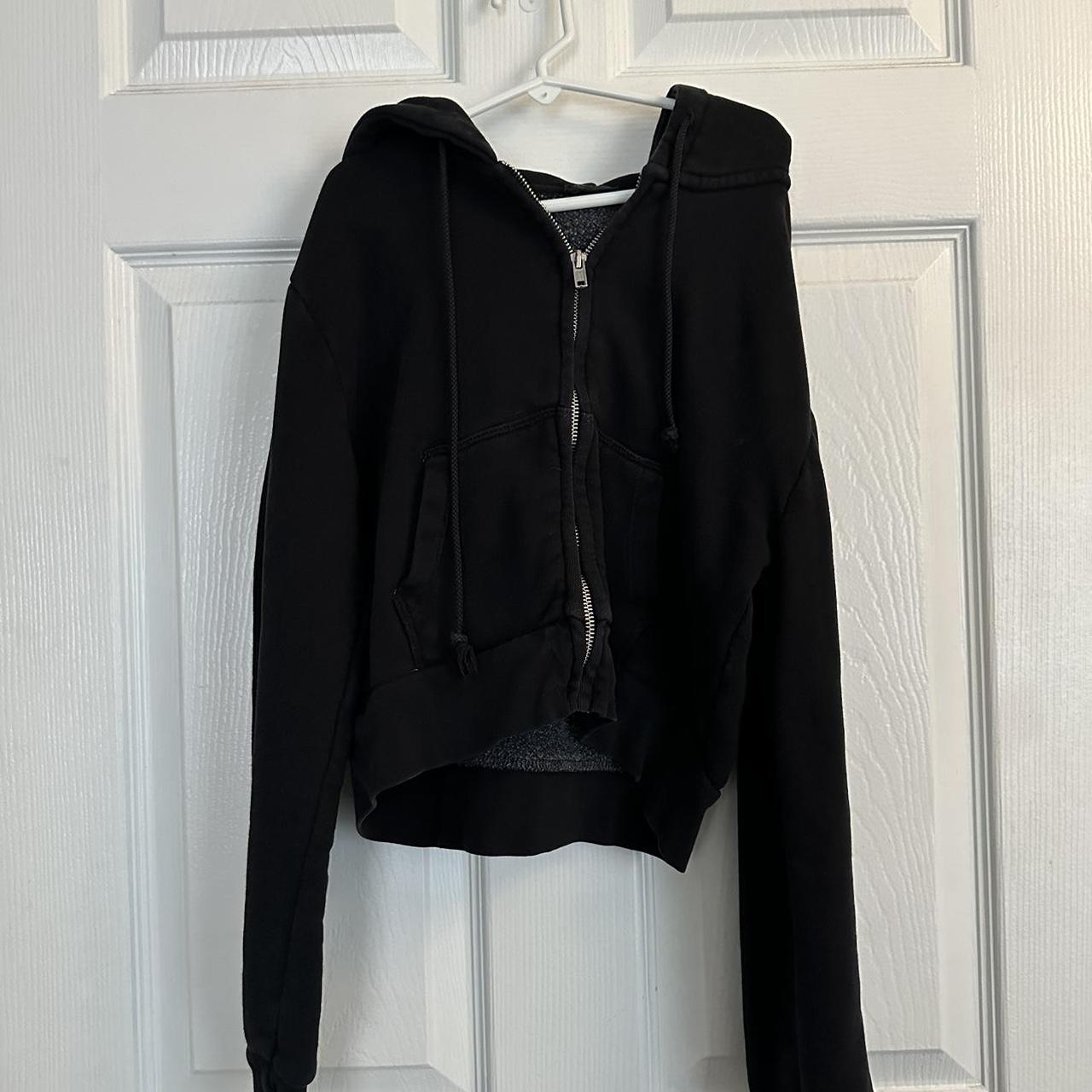 Brandy Melville Cropped Hoodie Black Sweatshirt - Gem
