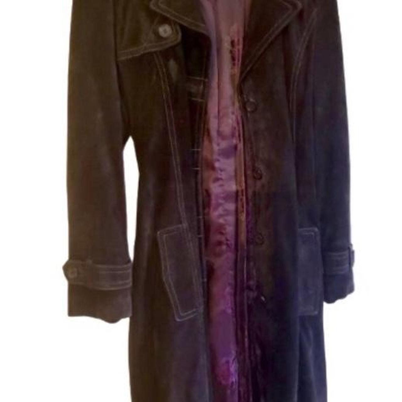 Danier Vintage hot Purple Leather and Suede long Hooded Jacket cinched Coat small