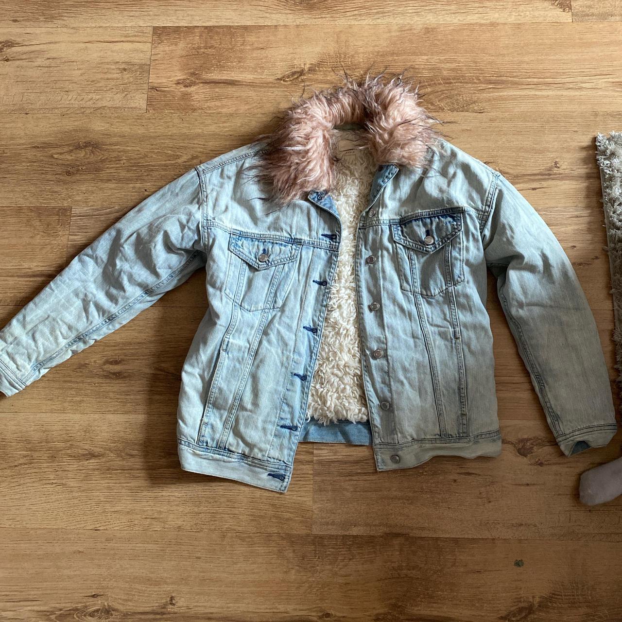 American eagle denim jacket with fur hotsell