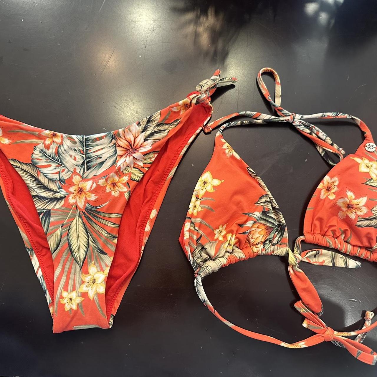 Red Tropical Banana Moon Bikini Worn Once Good Depop