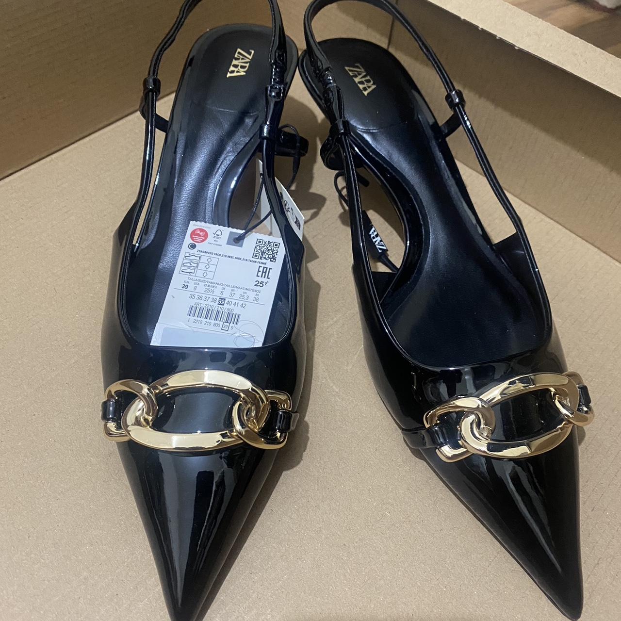 ZARA KITTEN HEEL SLINGBACK SHOES WITH CHAIN - Depop