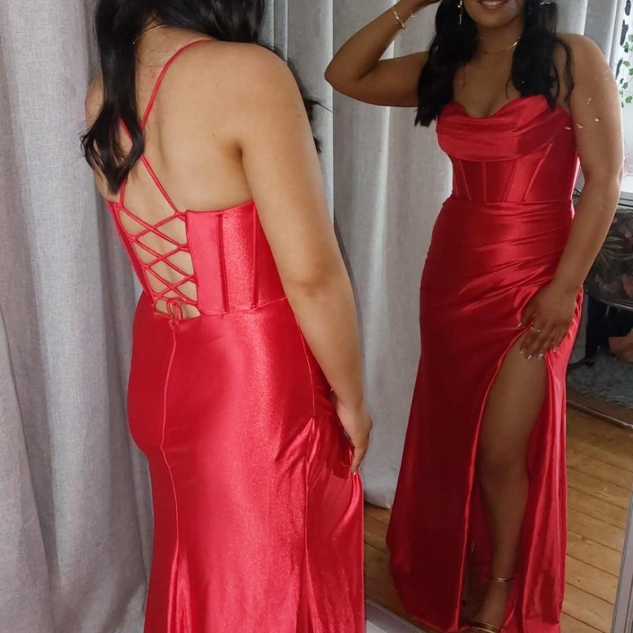 Red satin formal/deb dress Perfect condition - no... - Depop