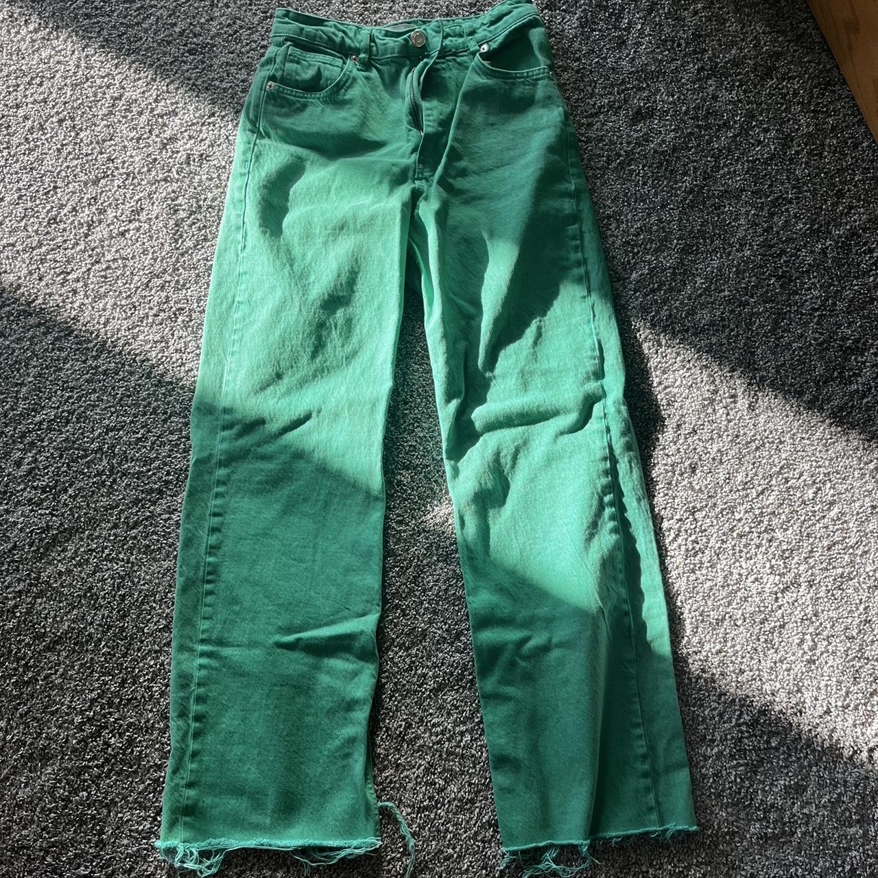 green wide leg zara jeans set on price Depop