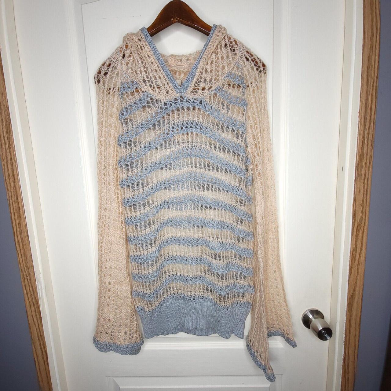 CHASER Medium Sweater Sheer Open Knit Crochet... - Depop