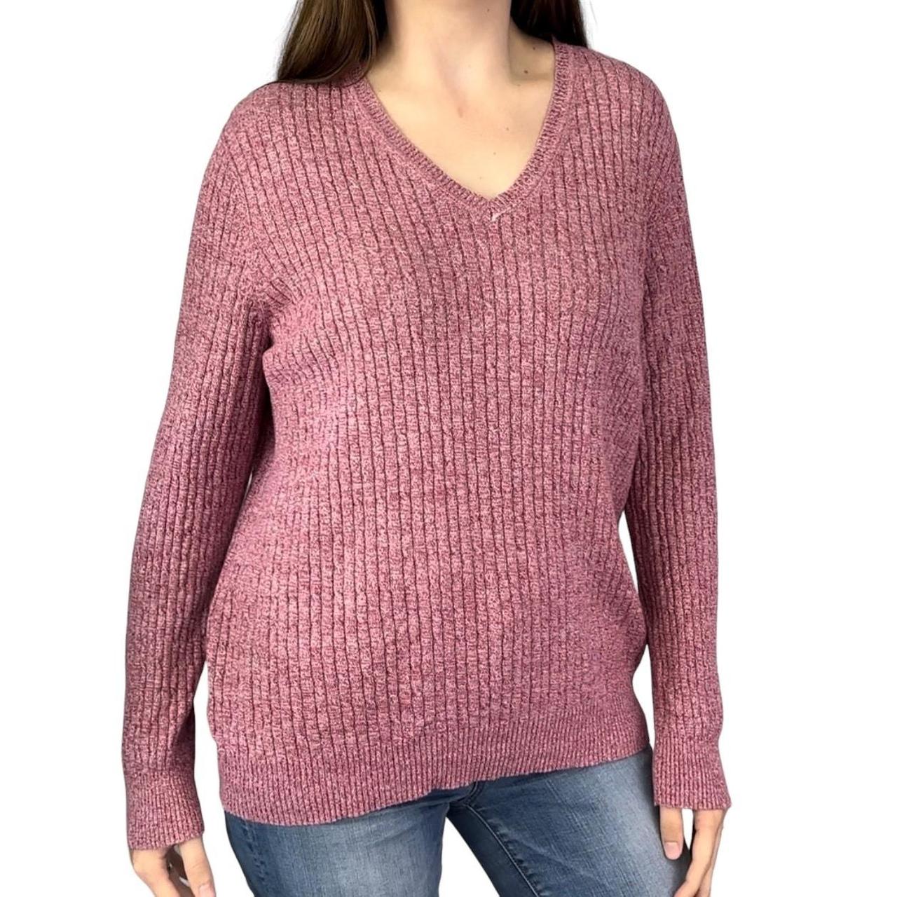 Kim Rogers Pink Marled Cable Knit V Neck Sweater