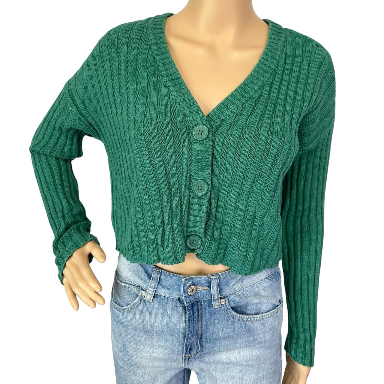 American Eagle Green Boxy Button Up Crop Cardigan. Depop