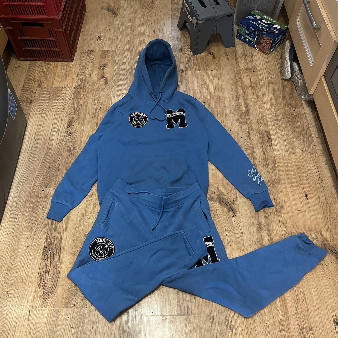 baby blue MERCIER full tracksuit, tiny oil stain Depop