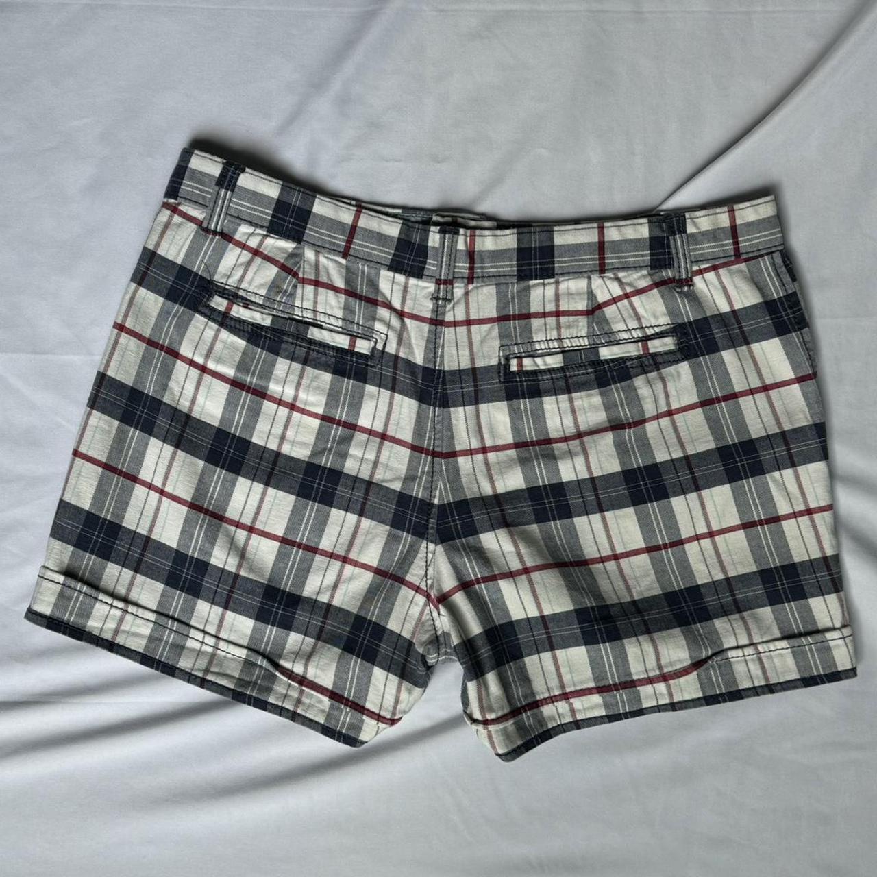 Cute y2k navy white plaid red pinstripe casual... - Depop