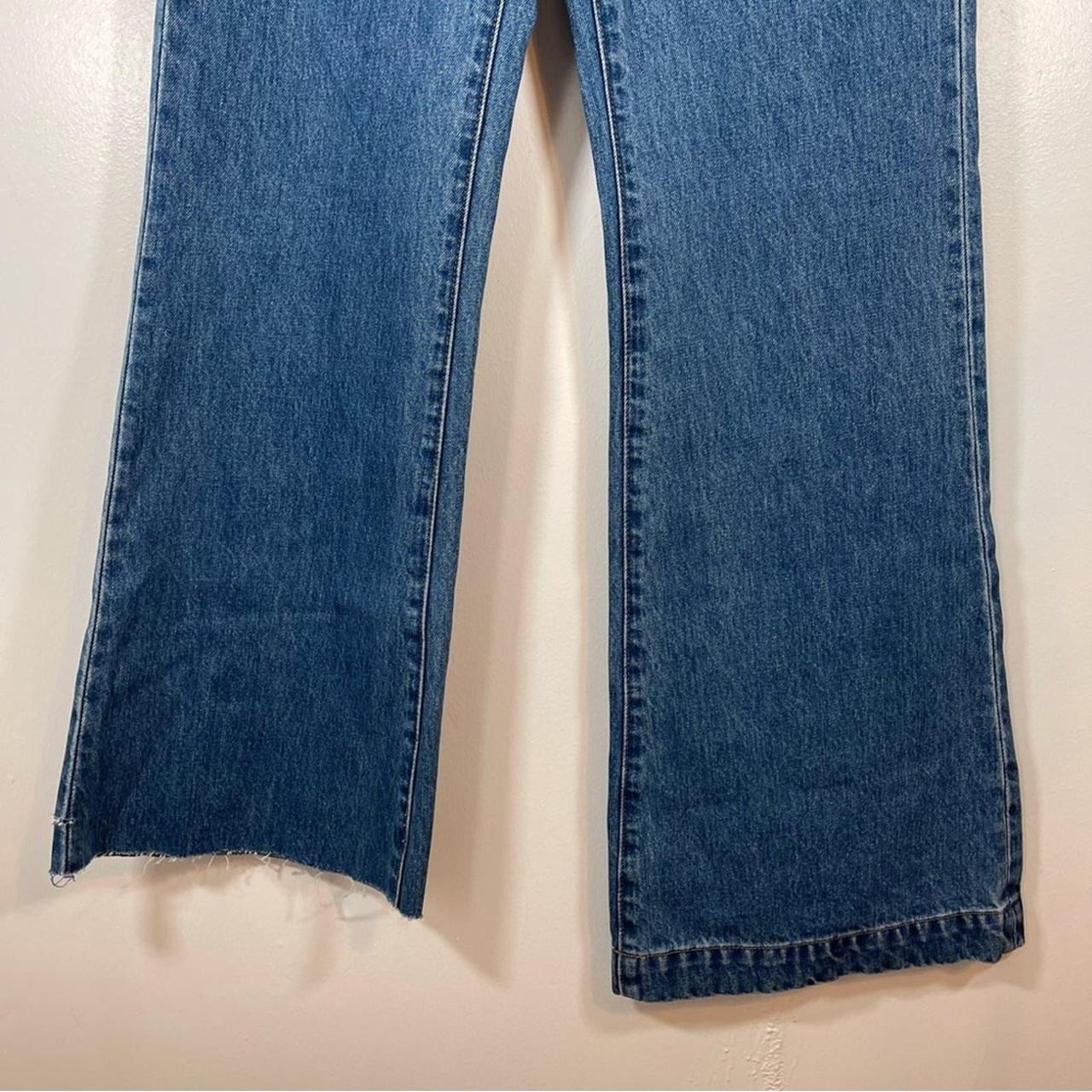 NWT Revolve Rolla’s Eastcoast Flare Blue High hot Rise Raw Hem Asymmetrical Jean