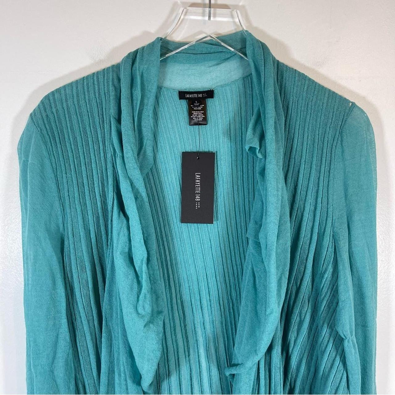 NWT Lafayette 148 Turquoise Open Front Pleated Light hotsell Weight Semi Sheer Cardigan