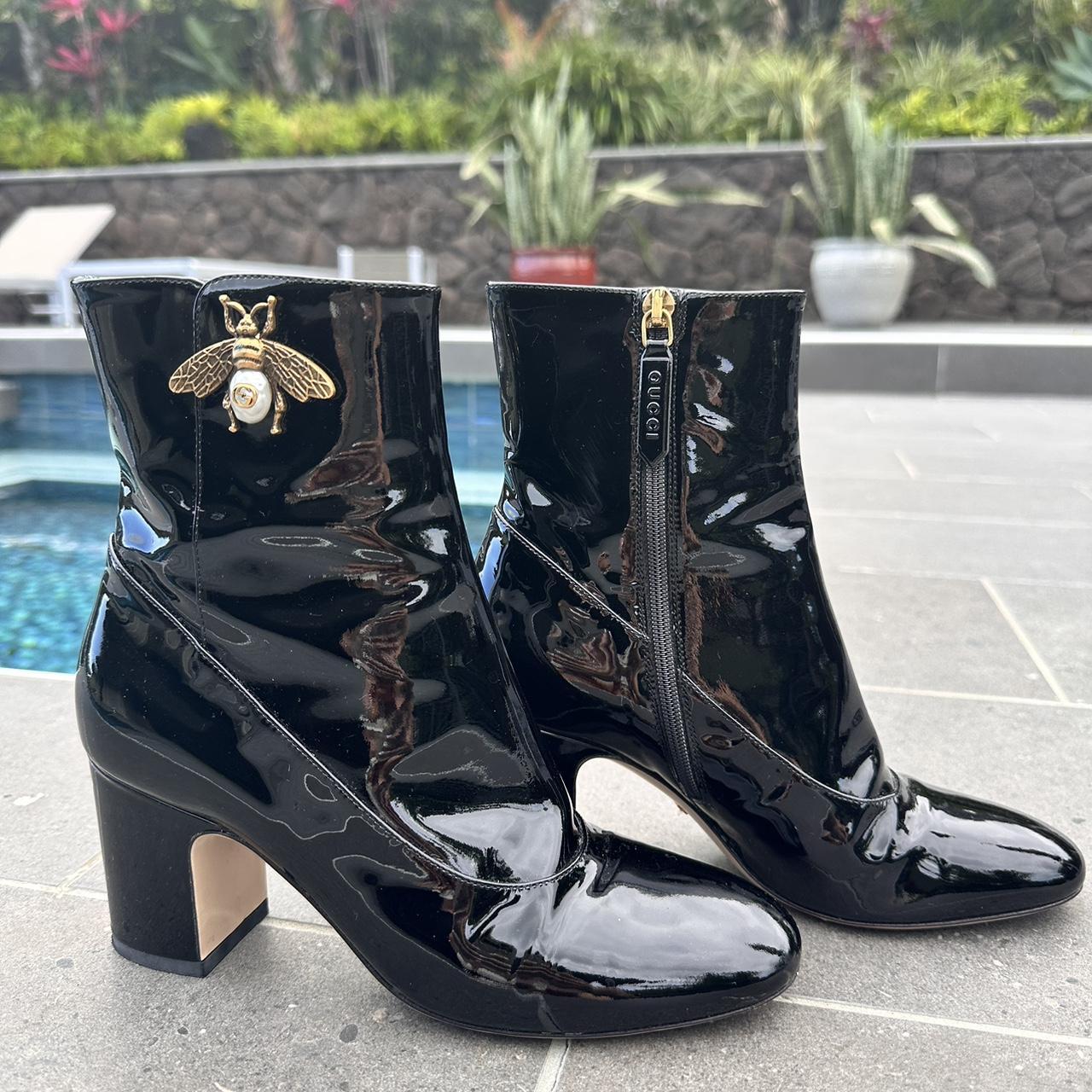 Gucci Lois Bee Patent Leather Gg Ankle Booties Side