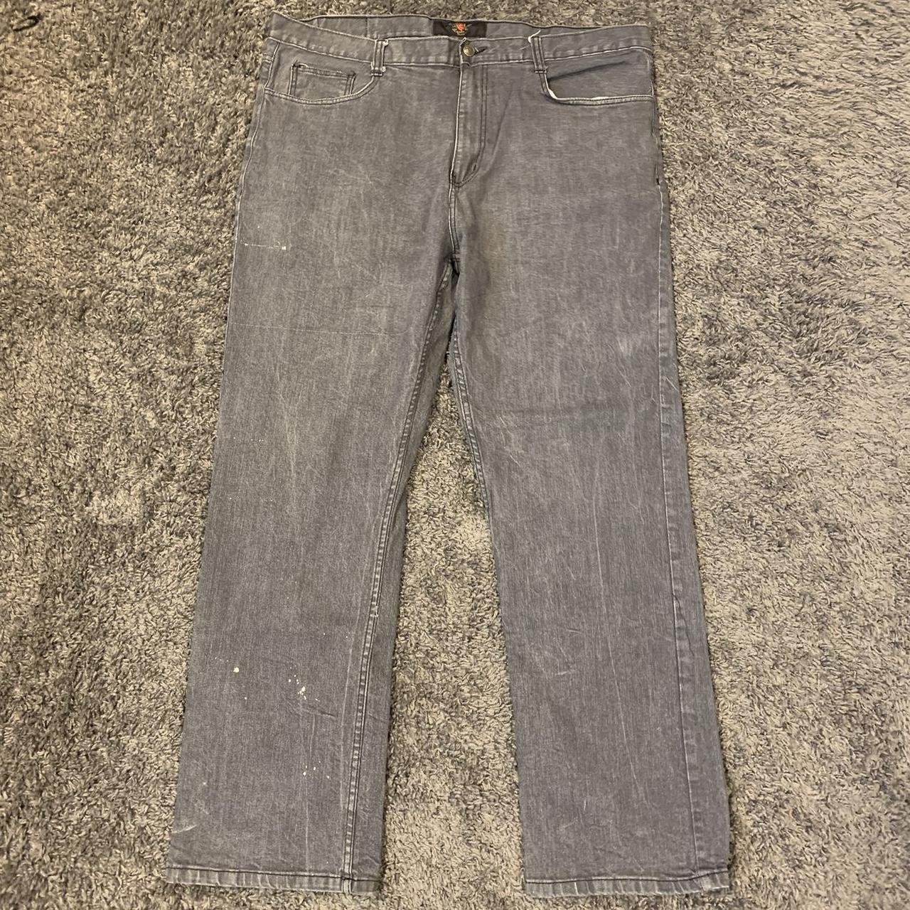 Men’s baggy y2k grey corked jeans Embroidered... - Depop