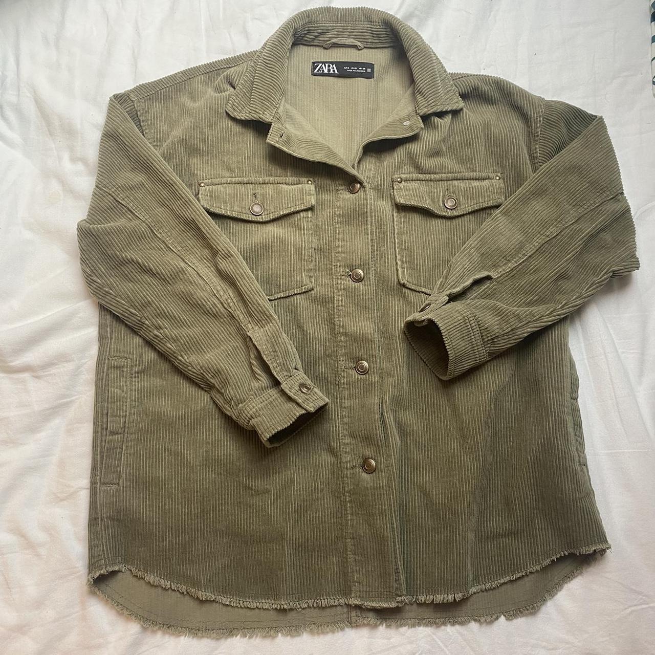 Zara Khaki corduroy shirt jacket size small - Depop