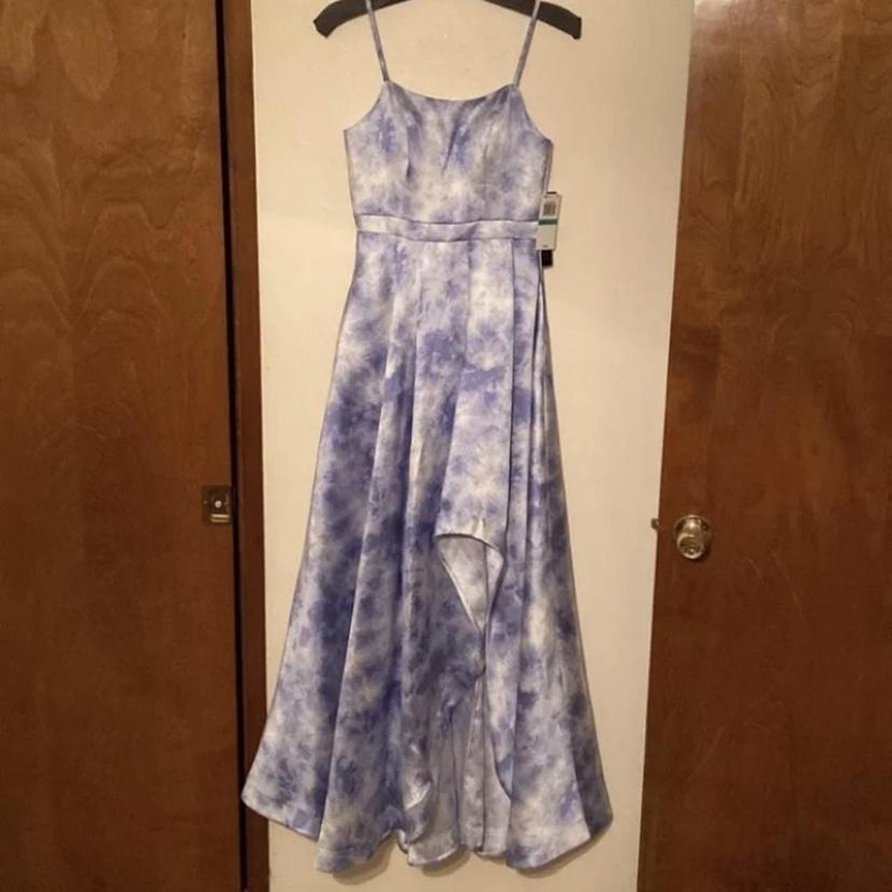 Macy's blue and on sale white prom dress