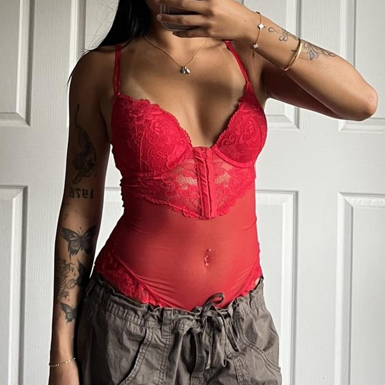 Red Lace Mesh Bodysuit Has Push Up Padding In Depop 6538