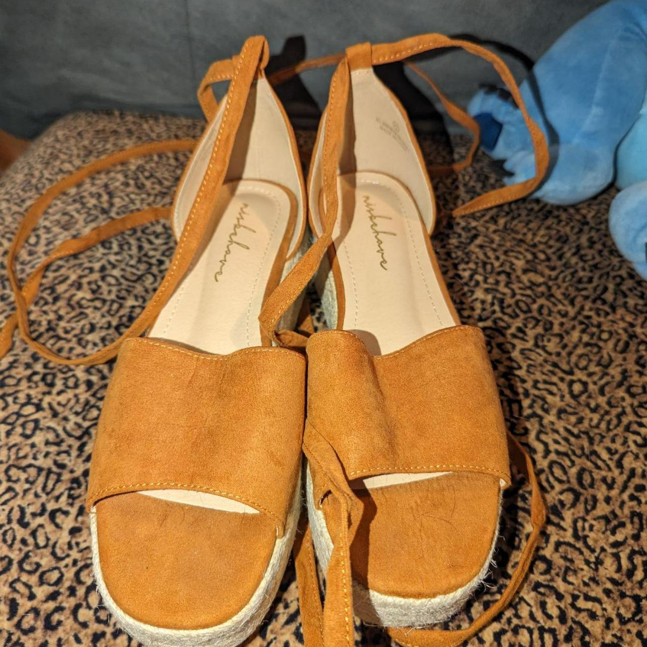 Tan espadrilles heels, chunky shoe. Gently worn,... - Depop