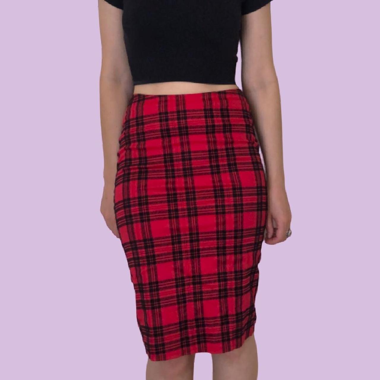 Red and black Collectif retro pencil skirt 98... Depop