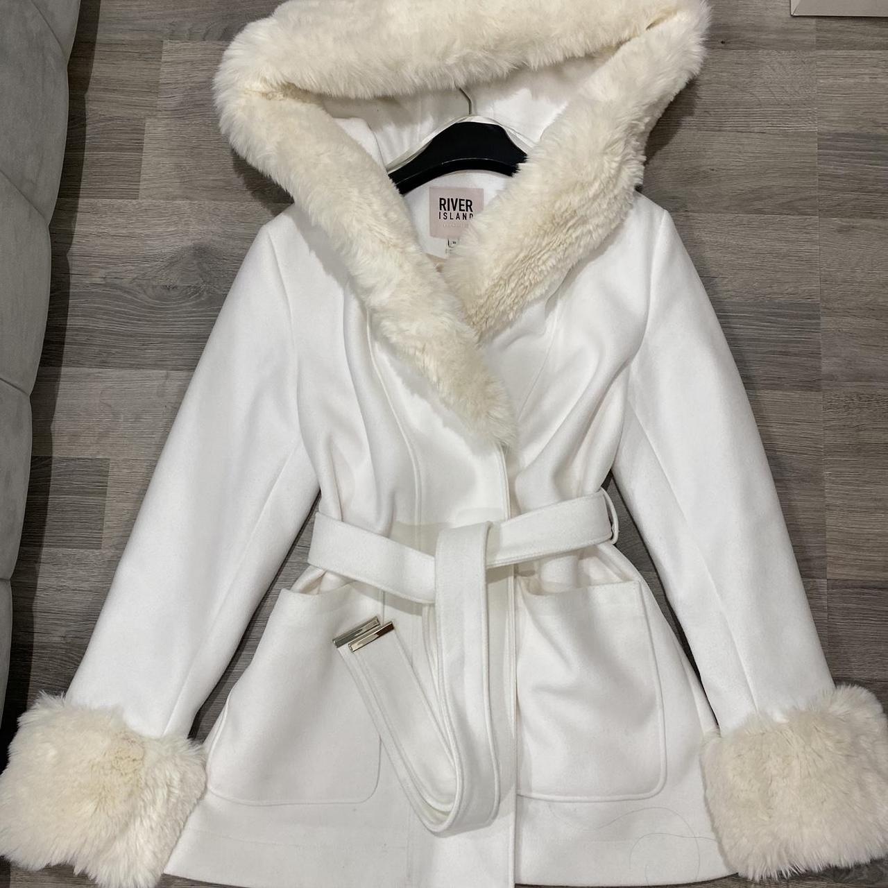White fur river island coat Worn oncein perfect... Depop