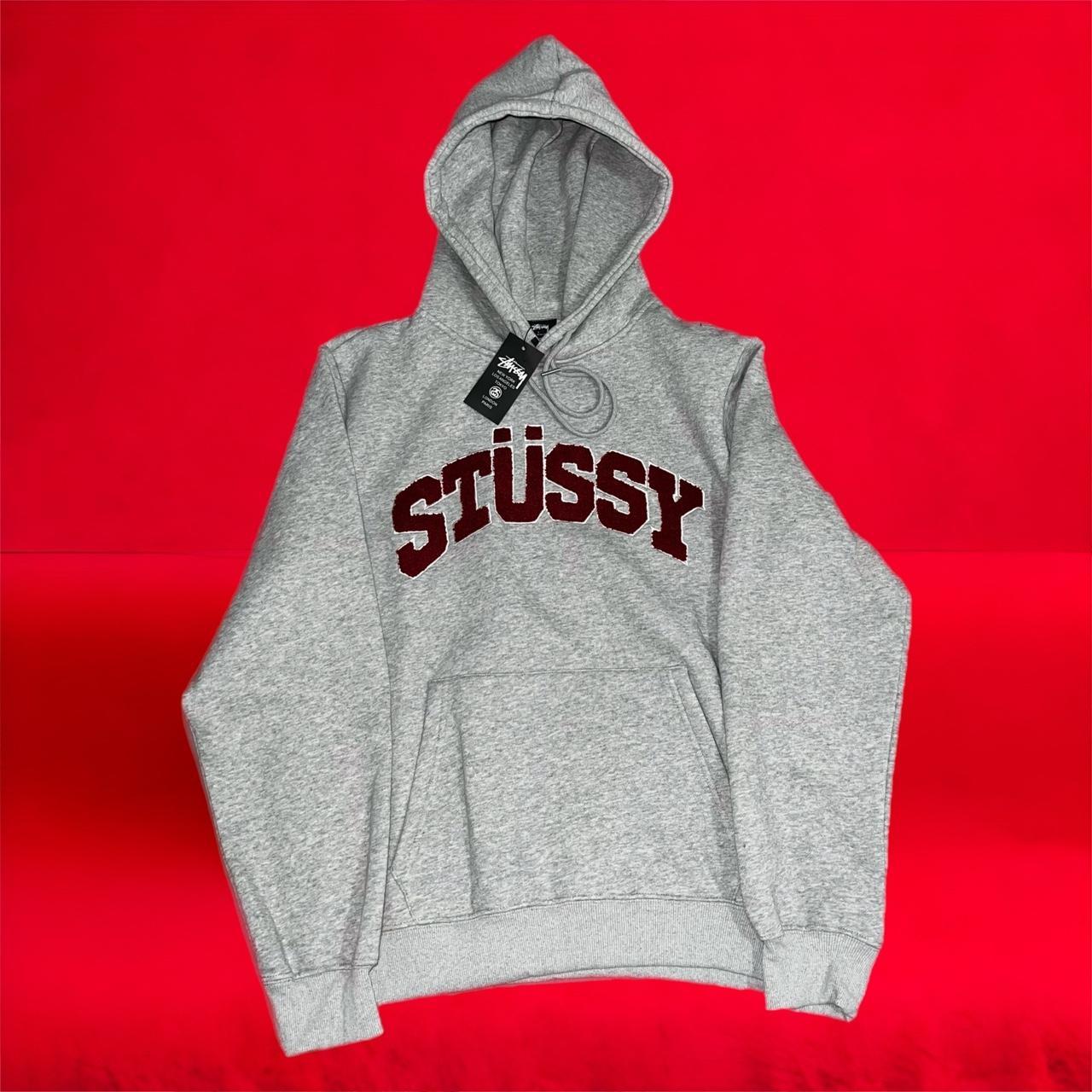 Stussy chenille arch hoodie hot sale grey