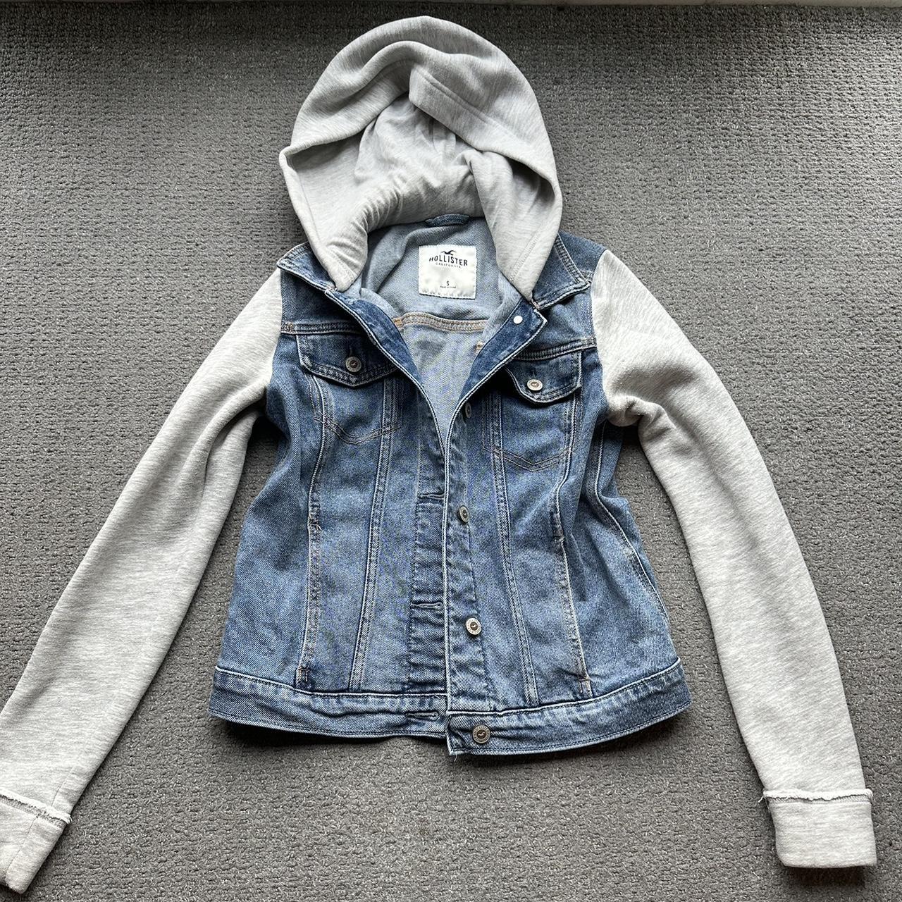 Hollister denim jacket with build in hoodie. Has. Depop