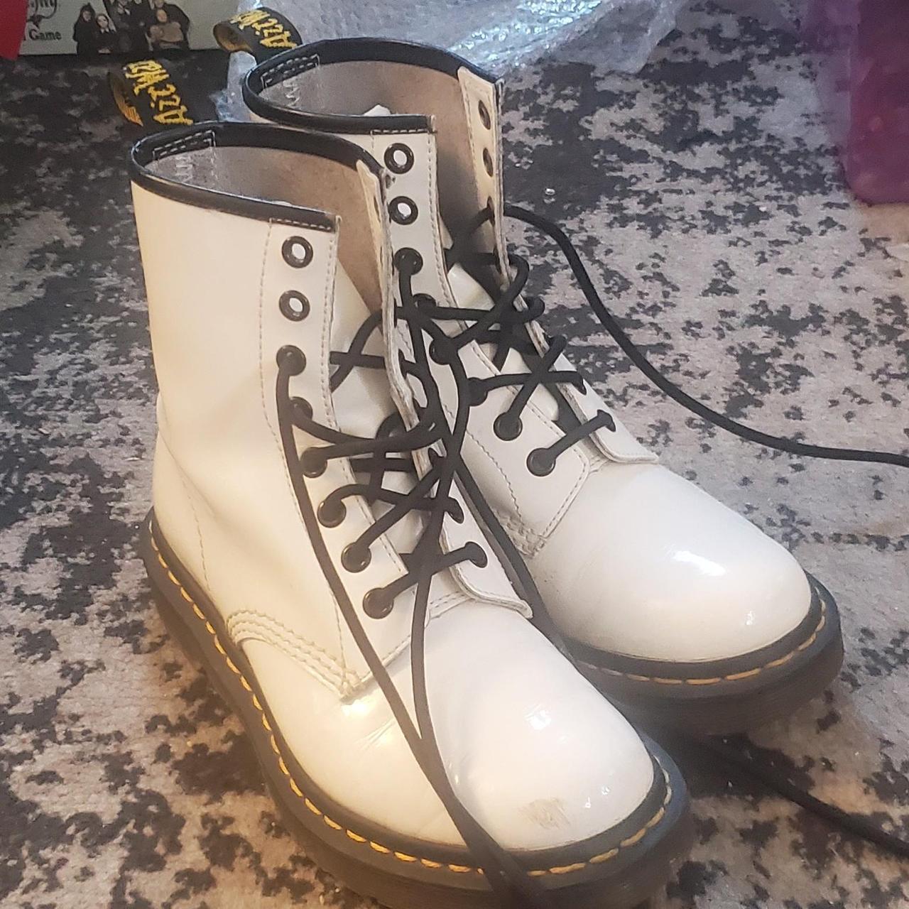 Dr. Martens Women's White and Black Boots | Depop