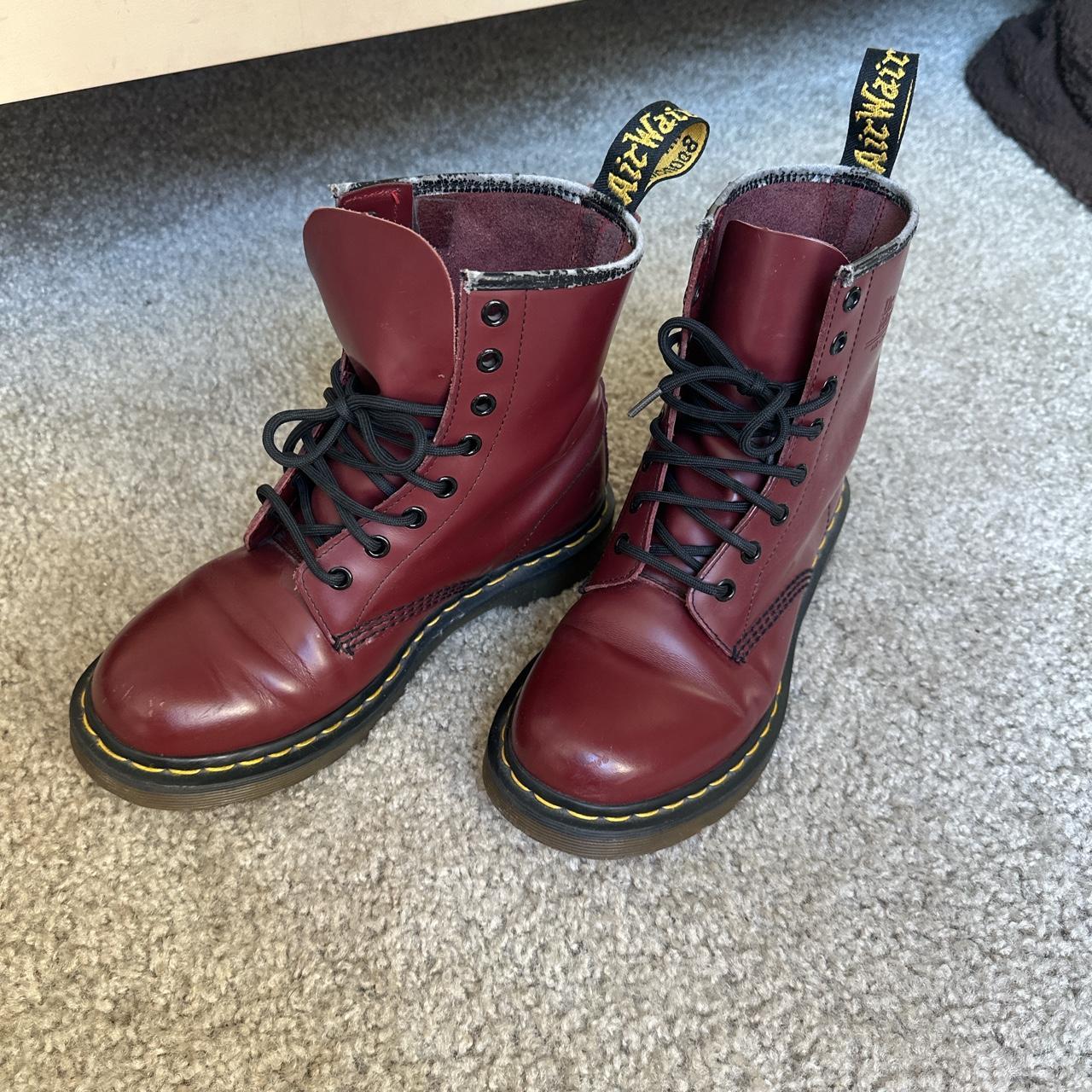 Broken in doc martens with wear. Ox blood red... - Depop