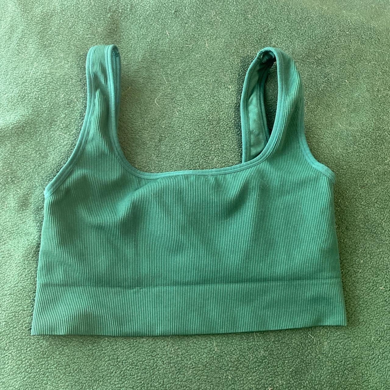 Green ribbed bralette / low impact sports bra - from... - Depop