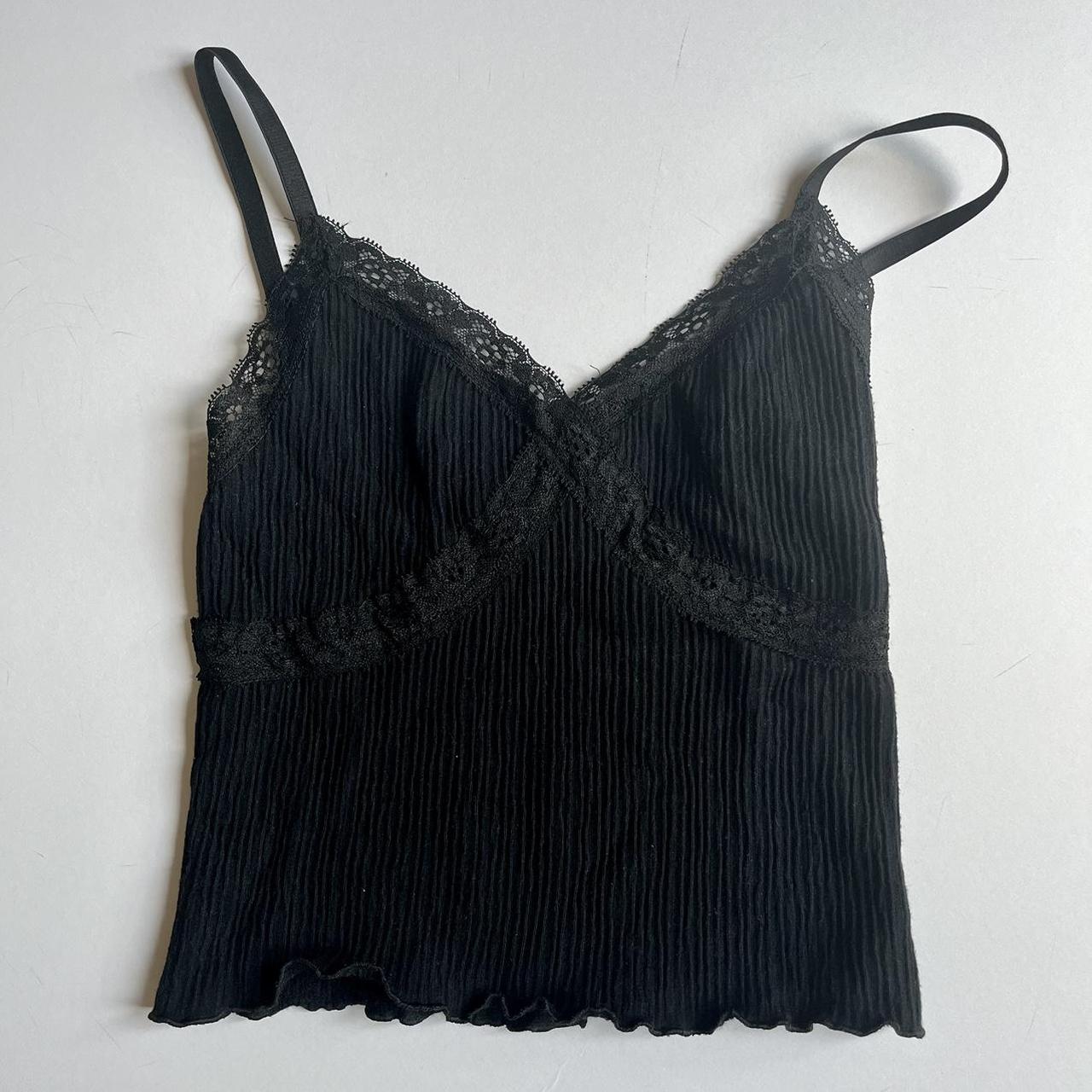 Urban outfitters ribbed black lace trim cami... - Depop