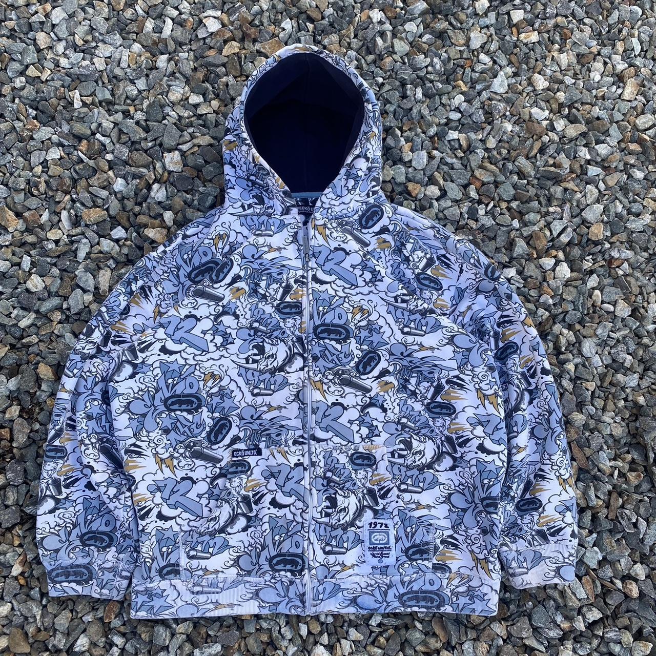 echo unltd ハーフジップ　アウター　vintage Vintage Ecko Unltd All-over Print Zip-up Hoodie | Depop