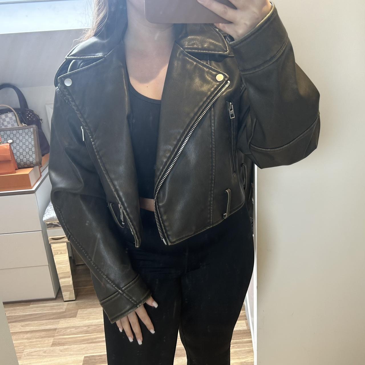 Zara faux leather jacket charcoal “Molly mae... Depop