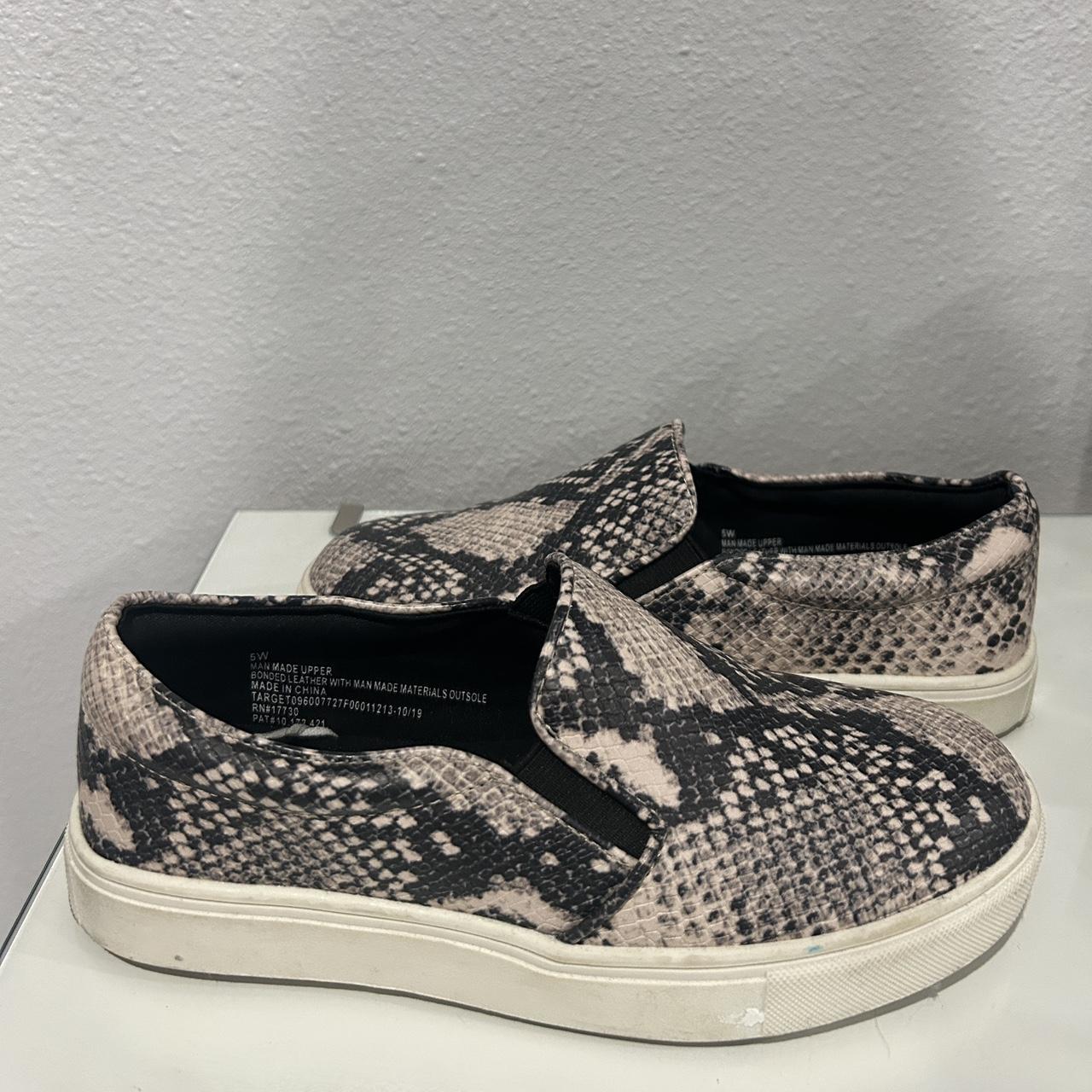 Snakeskin print slip on sneakers in black and grey