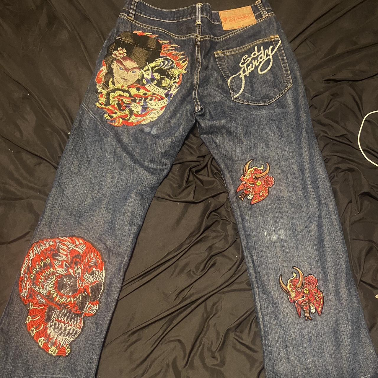 Deadstock hot Ed Hardy Embroidered Mermaid Skull RARE 38 X 34 evisu jeans