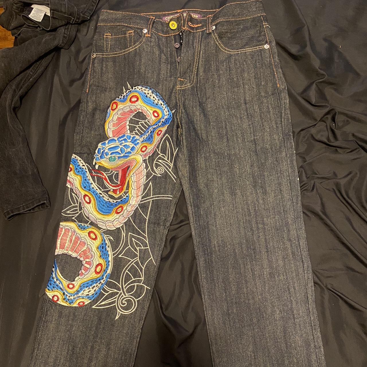 Christian popular Audigier Designer Jeans Serpent Embroidered Pocket 40x34