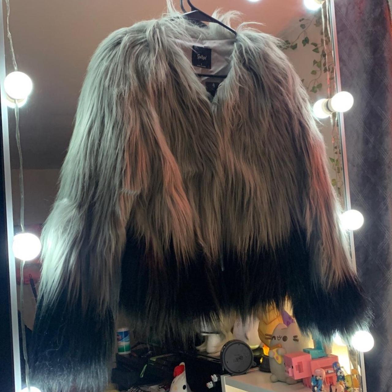 FLUFFY GREY AND BLACK COAT it’s so soft and... Depop