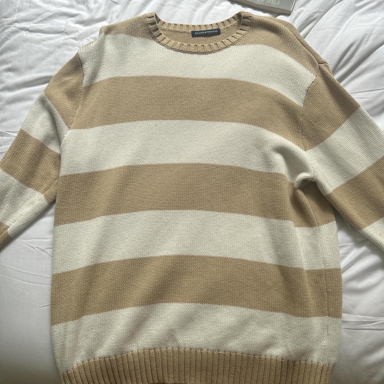 Brianna Cotton Thick Stripe Sweater Color: Latte... - Depop