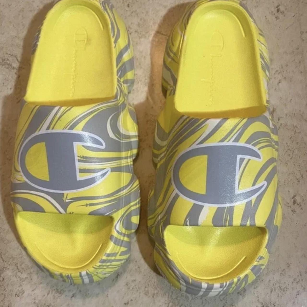 Champion Women s Meloso Squish Slides Yellow Swirl. Depop