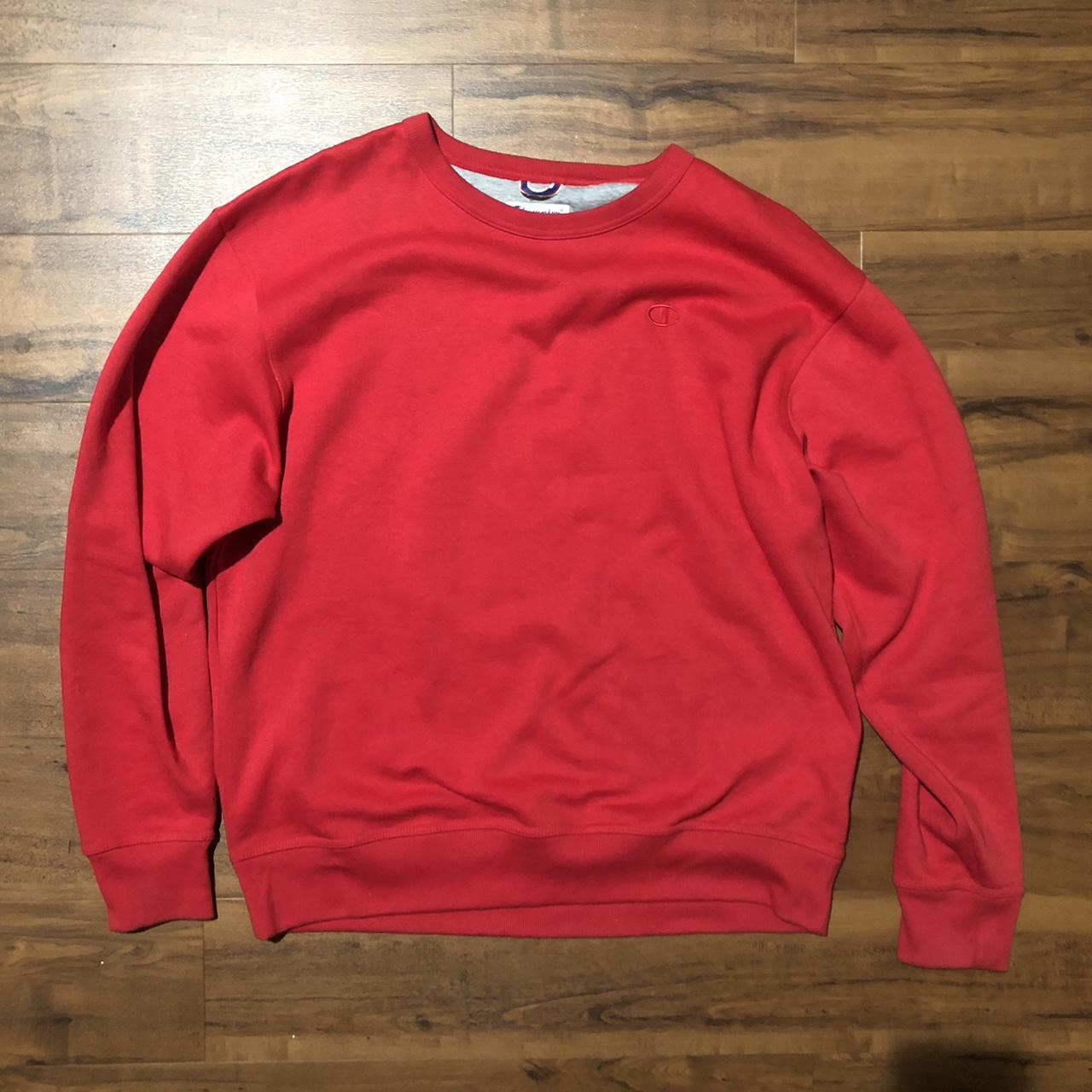 Large red Champion crewneck, only worn 2 times - Depop