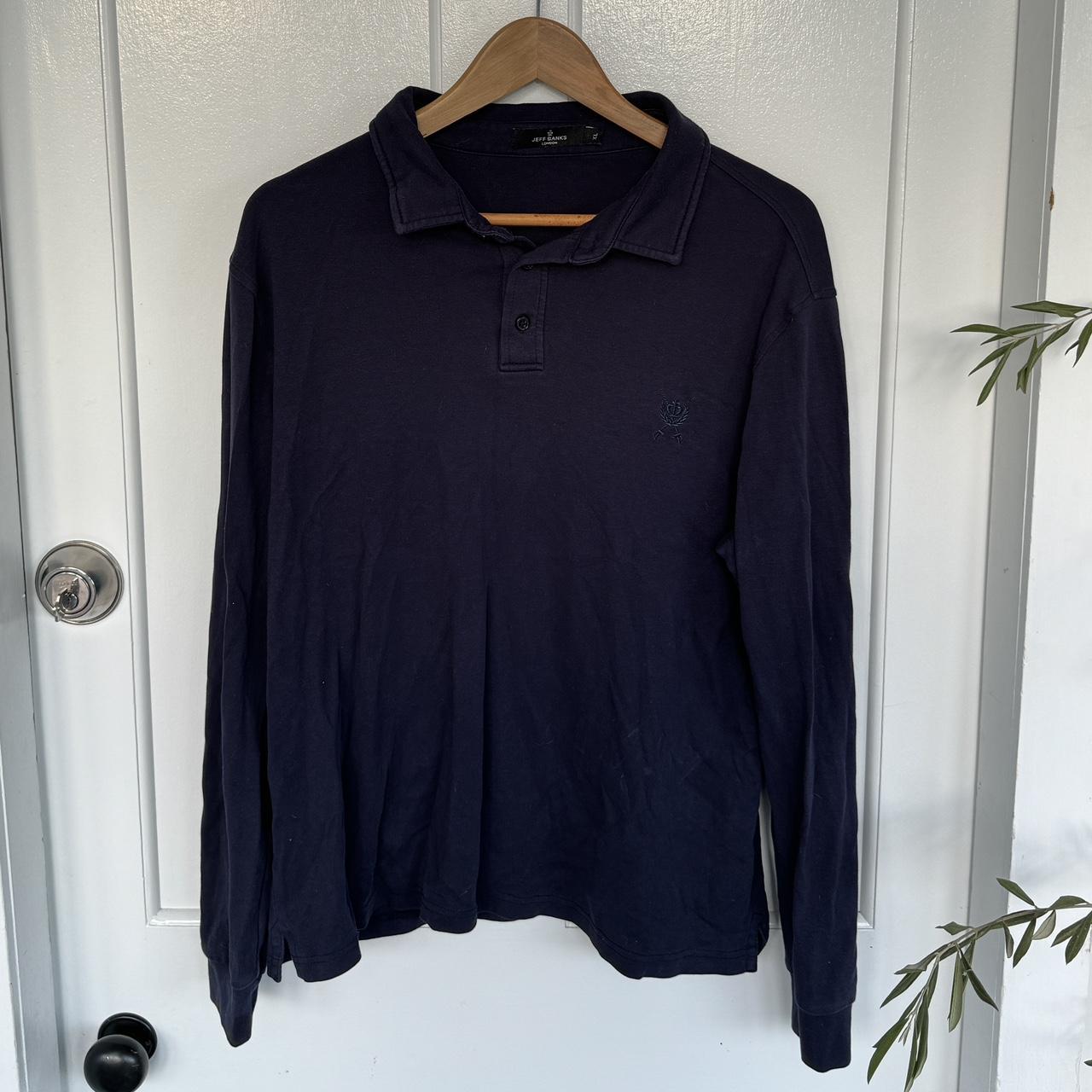 Jeff Bank’s navy long sleeve polo. Size XL but fits M. - Depop