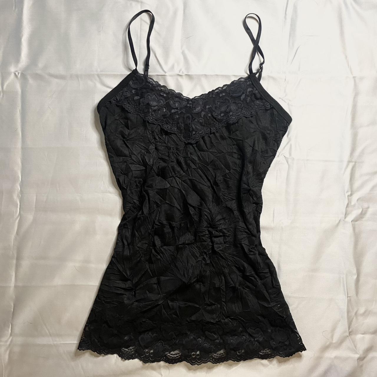 maurice's crinkly wrinkly lace trim black cami/tank... - Depop