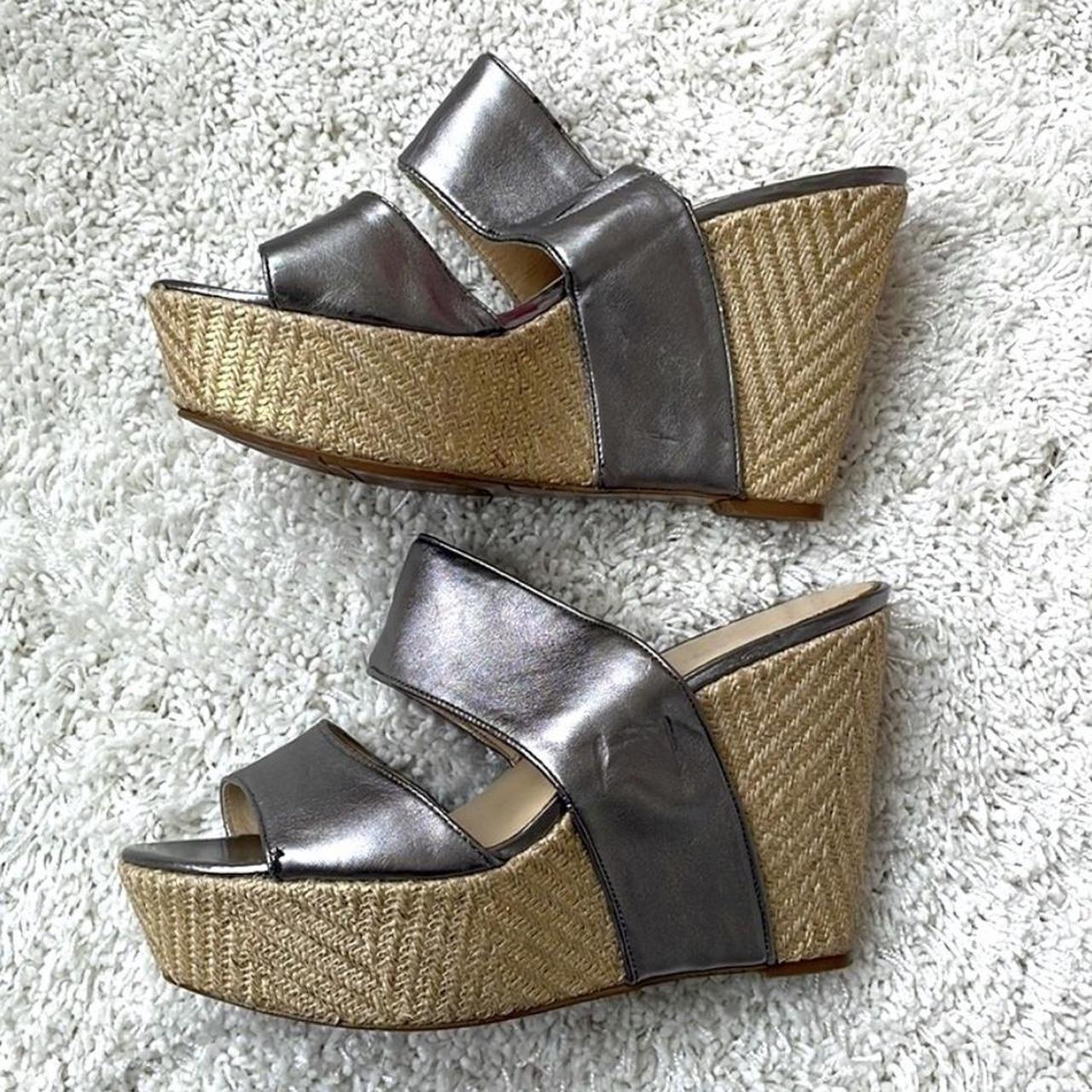 Nine West Silver Platform Wedges. Preloved but still... - Depop