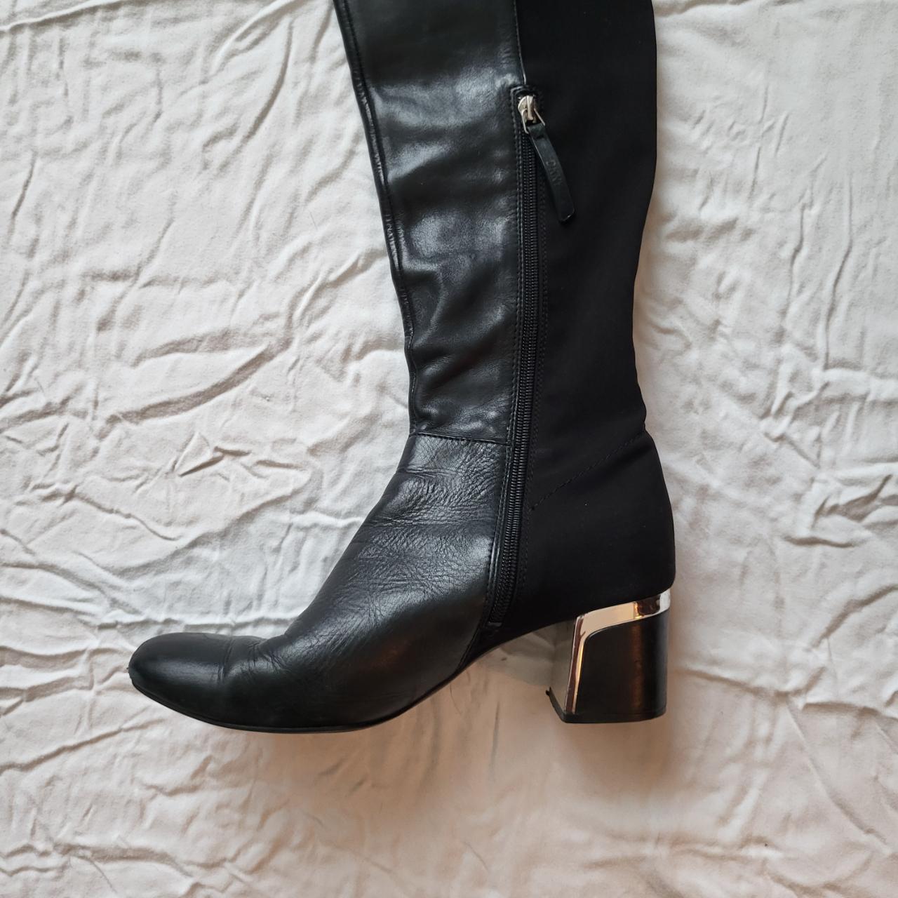 DKNY Black Cora Block Heel Boots Leather front