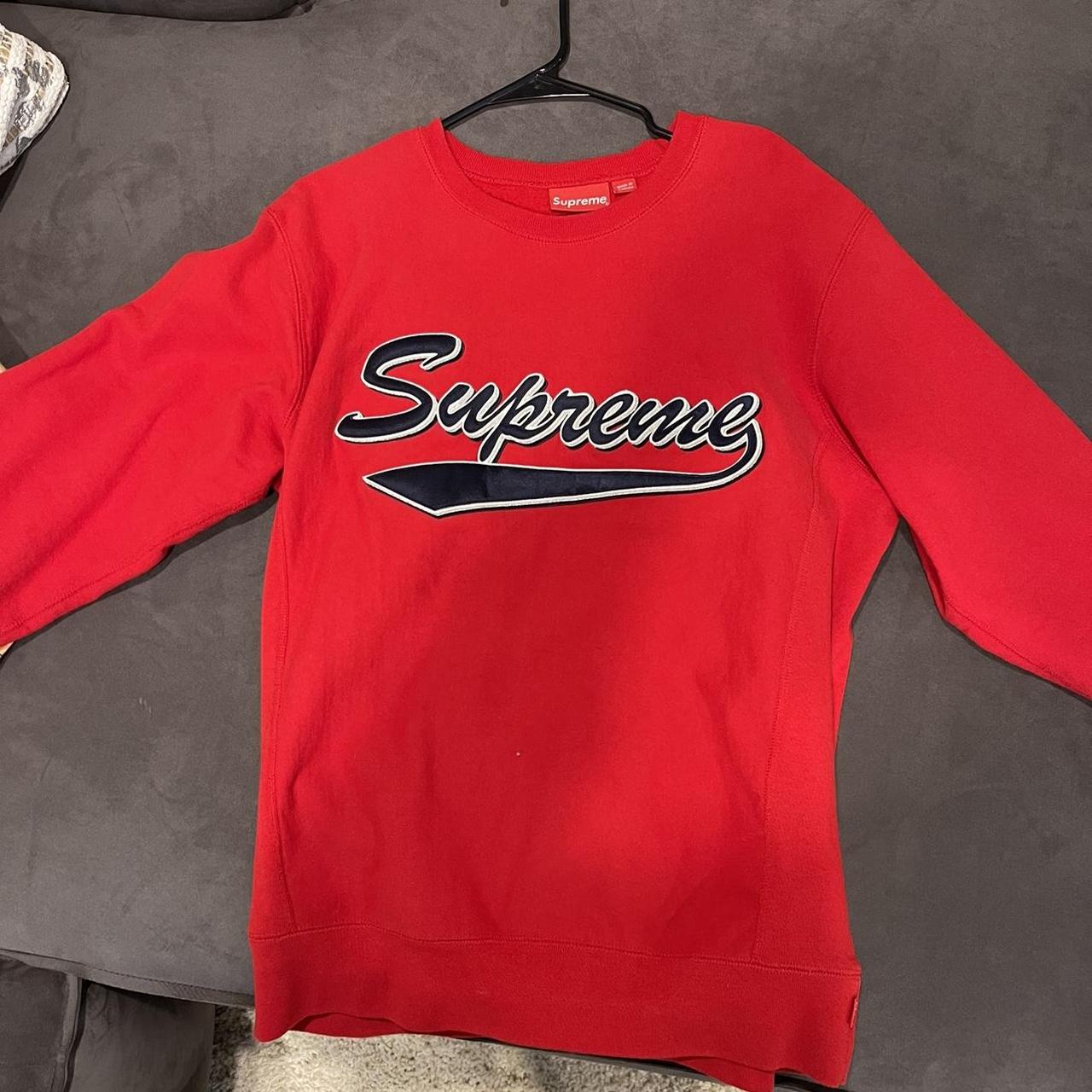 2014 Supreme Red Blocked Crewneck - Depop