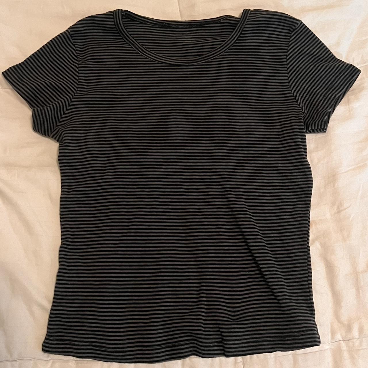 BRANDY MELVILLE navy blue and black stripped shirt -... - Depop