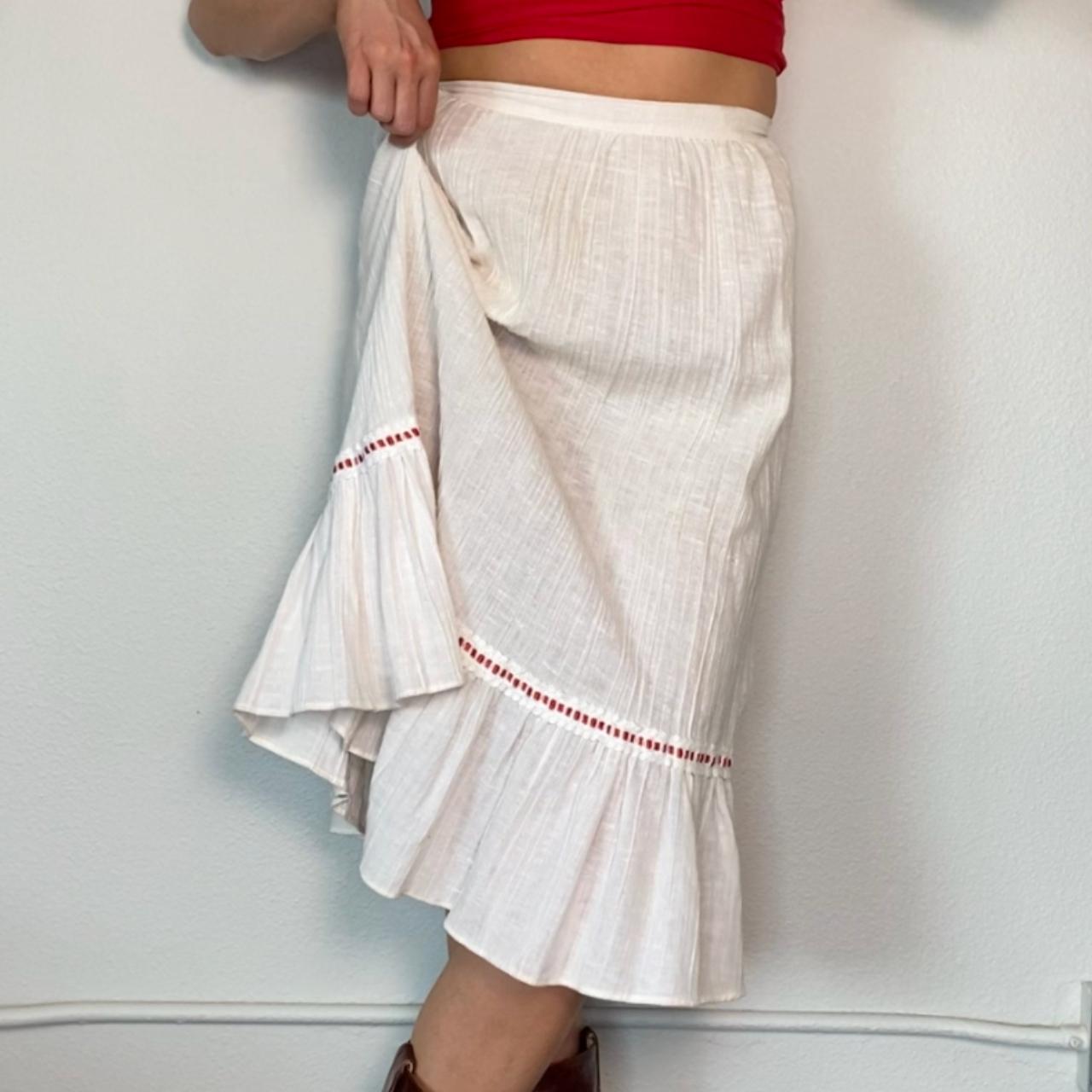 60s/70s Prairie Style White W/ Red Ribbon