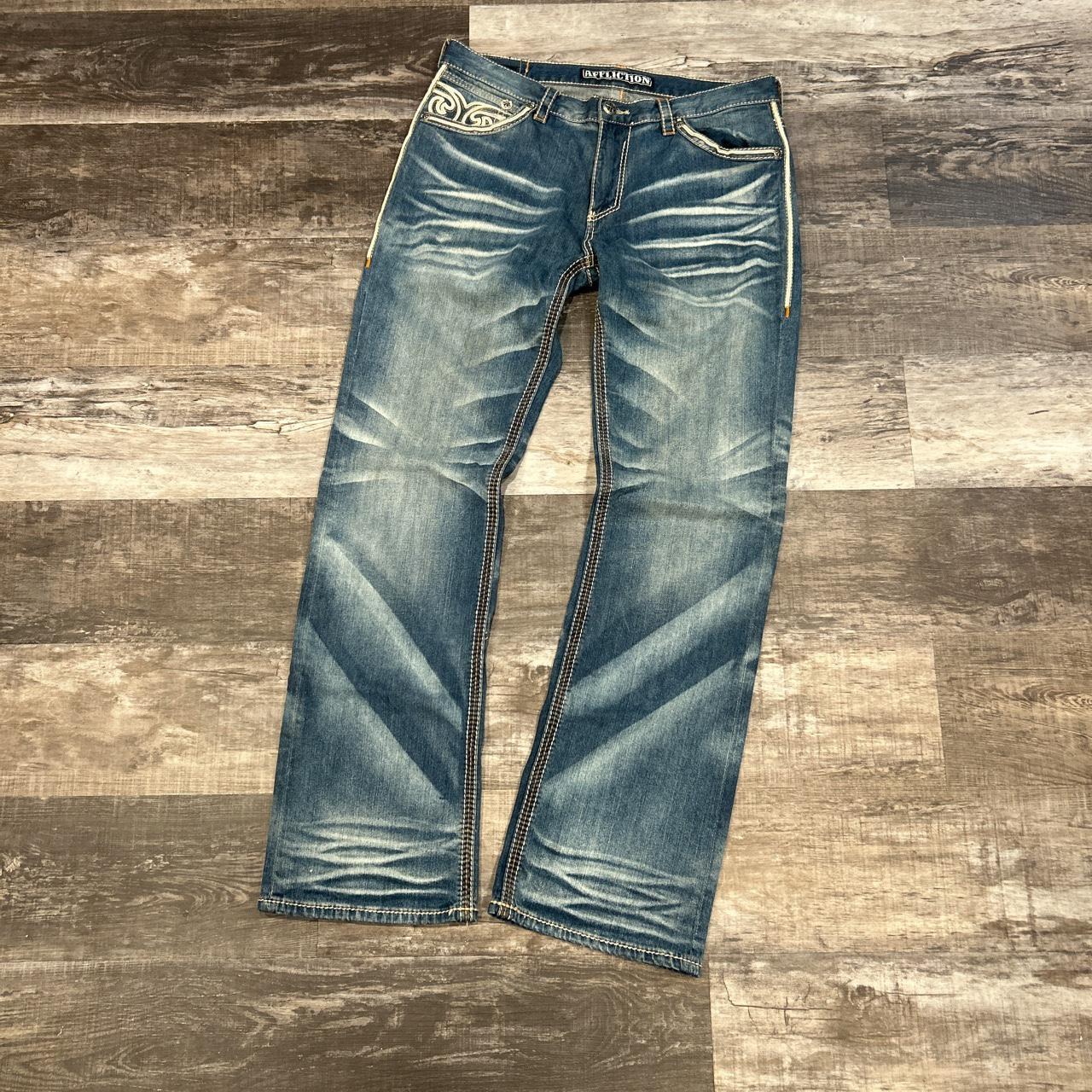 Mens cooper affliction jeans with an awesome washed... - Depop