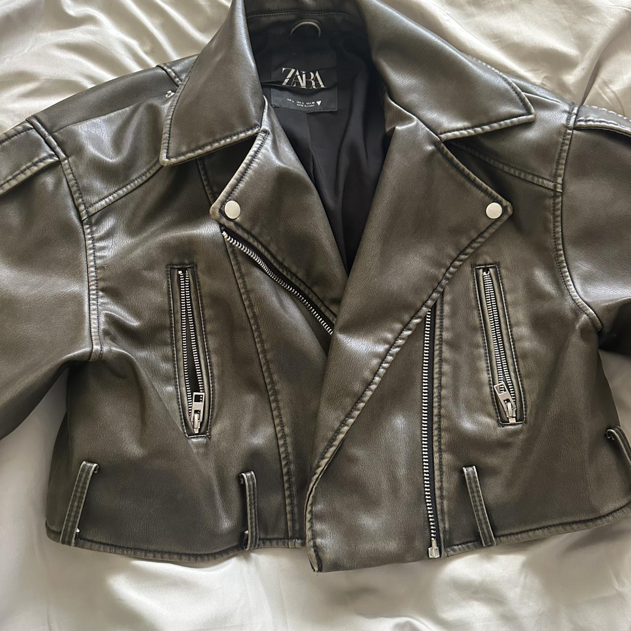 ZARA KHAKI LEATHER JACKET MOLLY MAE INSPIRED... Depop